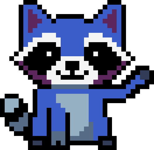 Freundlich winkender Pixelart-Datensparwaschbär